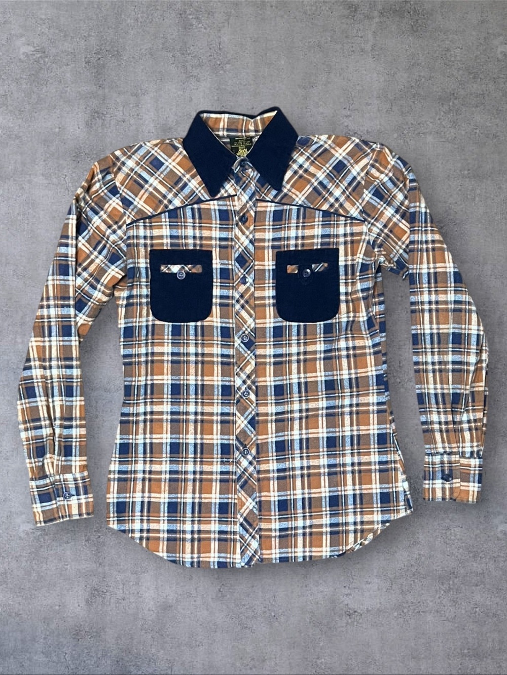 Vintage 80s Orange & Blue Plaid Style Works for Teens Sz Small Flannel